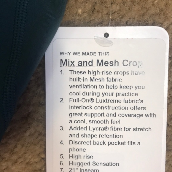 NWT LULULEMON MIX AND MESH CROP TLSH/SRTG/EUCA - Picture 3 of 4